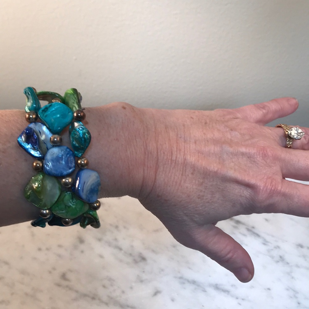 Fun Bracelet in Blue, Teal, Green, and Gold